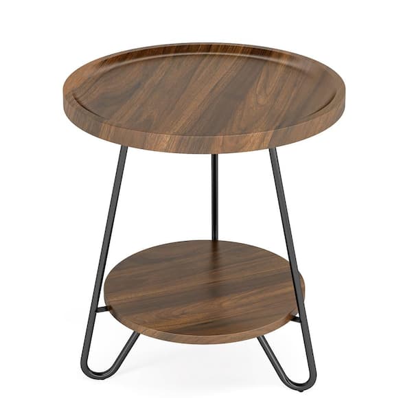 TRIBESIGNS WAY TO ORIGIN Andrea 20 in. Light Walnut 23 in. H Round Wood End Table with Metal Legs