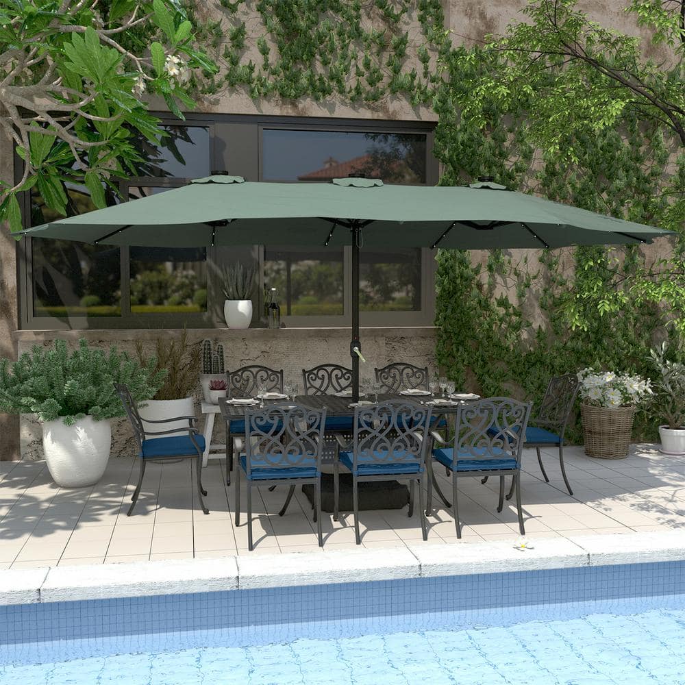 9-Piece Black Cast Aluminum Outdoor Dining Set with Extendable Hollow Table with Umbrella Hole and Blue Cushions price history on PriceWatchPro