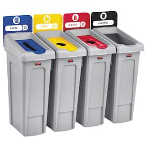 Slim Jim Recycling Station Kit, 92 Gal. 4-Stream Landfill/Paper/Plastic/Cans