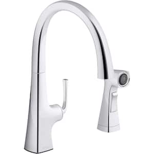 Graze Single Handle Standard Kitchen Faucet with Swing Spout and Sidespray in Polished Chrome
