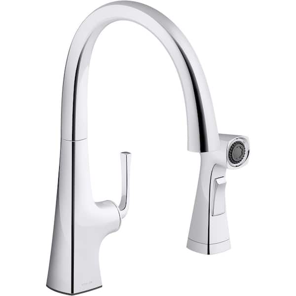 KOHLER Graze Single Handle Standard Kitchen Faucet with Swing Spout and Sidespray in Polished Chrome