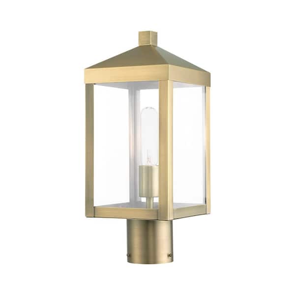 AVIANCE LIGHTING Creekview 15 in. 1-Light Antique Brass Cast Brass Hardwired Outdoor Rust Resistant Post Light with No Bulbs Included