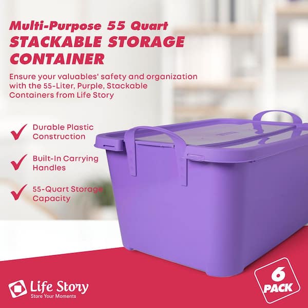 55 Qt. Purple Stackable Closet Organization Storage Box (6-Pack) 6