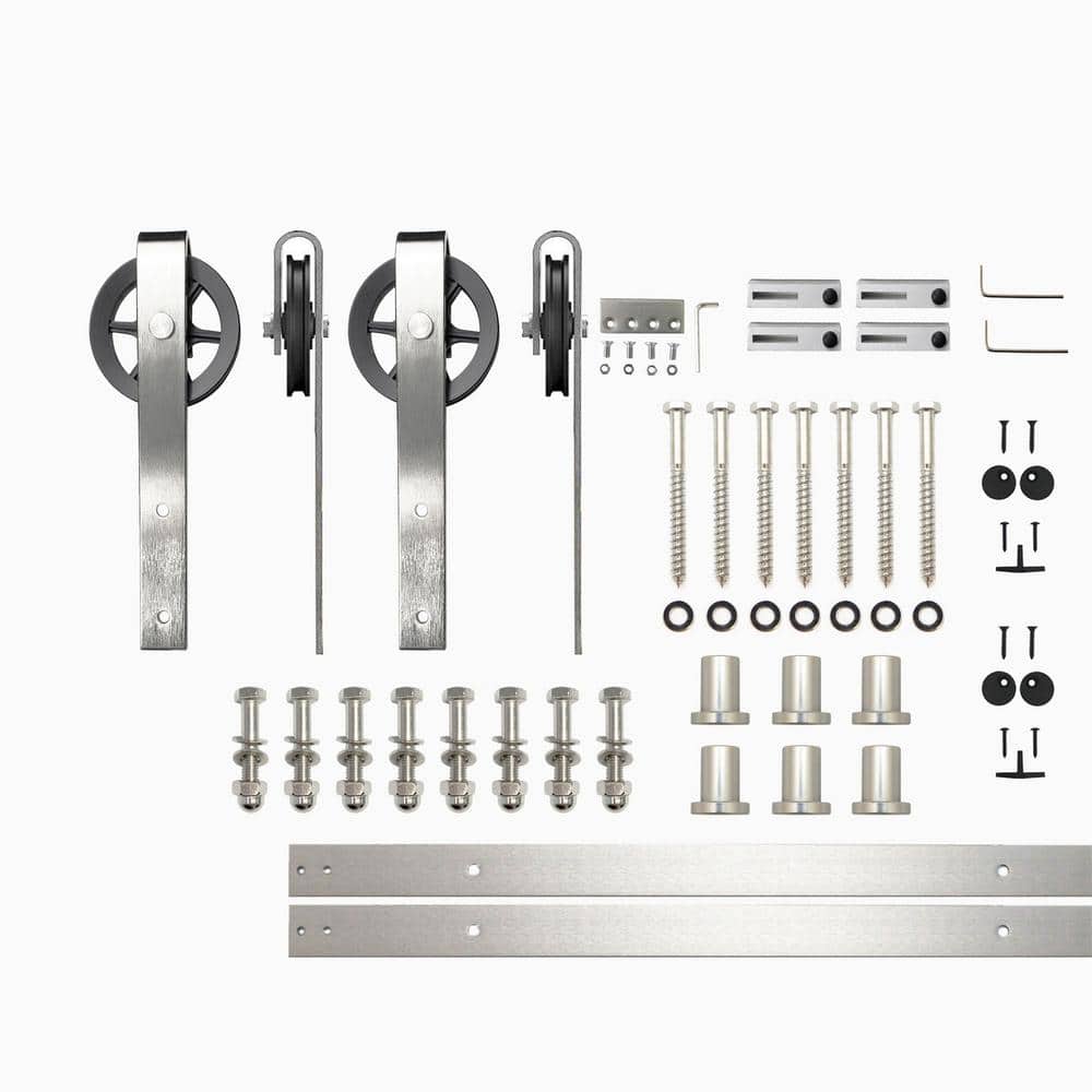 9 ft./108 in. Brushed Nickel Non-Bypass Sliding Barn Door Hardware Kit Spoke Wheel Design Roller for Double Doors price history on PriceWatchPro