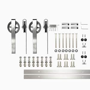 9 ft./108 in. Brushed Nickel Non-Bypass Sliding Barn Door Hardware Kit Spoke Wheel Design Roller for Double Doors