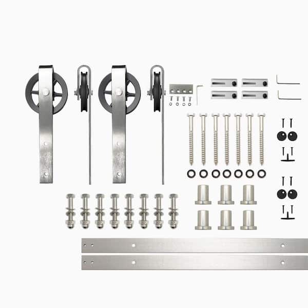 HOMACER 9 ft./108 in. Brushed Nickel Non-Bypass Sliding Barn Door Hardware Kit Spoke Wheel Design Roller for Double Doors