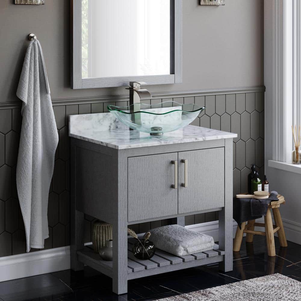 Elegante Clear Fluted Glass Above-Counter Vessel Sink