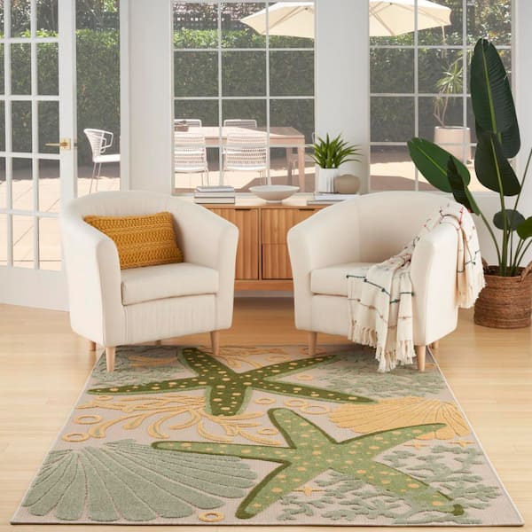 Aloha Green Yellow 5 ft. x 8 ft. Nautical Contemporary Indoor/Outdoor Area Rug