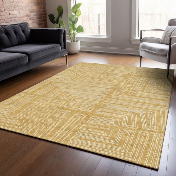 Chantille Machine Washable Indoor/Outdoor Abstract ACN1045 Gold 2 ft. 6 in. x 3 ft. 10 in. Area Rug