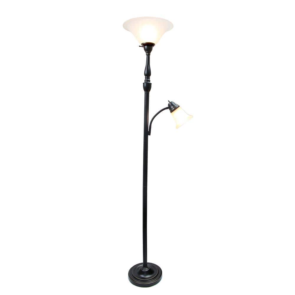 Restoration Bronze Torchiere Floor Lamp with Marble Glass Shades