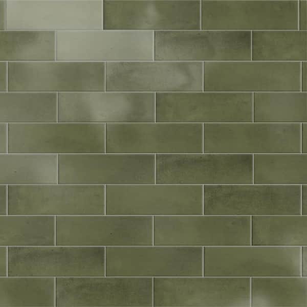 Merola Tile Coco Glossy Moss Verde 2 in. x 5-7/8 in. Porcelain Wall Take Home Tile Sample