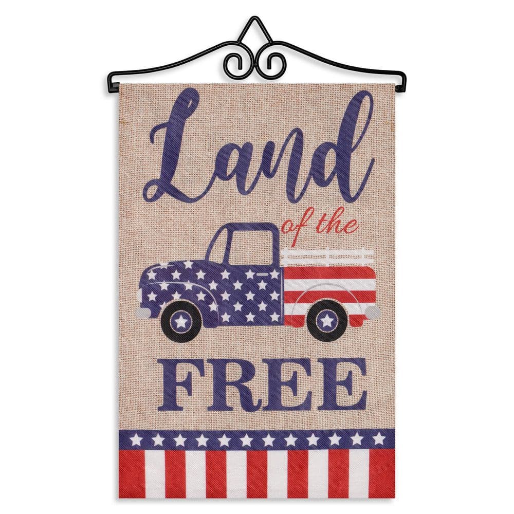 1 ft. x 1.5 ft. Polyester Land of the Free American Truck 2-Sided Garden Flag Burlap with 1.2 ft. Black Iron Hanger price history on PriceWatchPro
