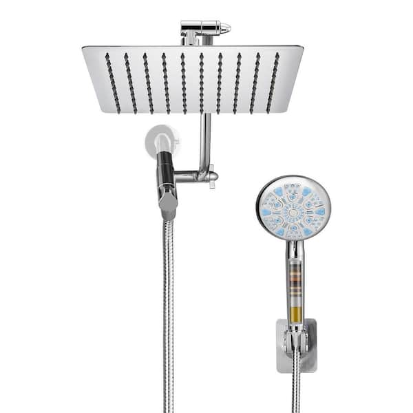 Filtration 9-Spray Wall Mount 8 in. Dual Shower Head and Handheld Shower Head with Filter 2.5 GPM in Chrome