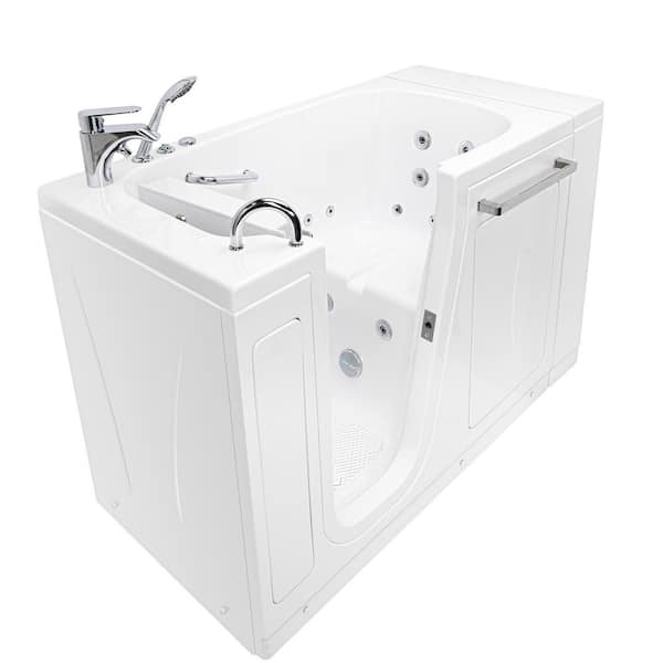 Zen 52 in. x 29.50 in. Acrylic Left Drain Walk-In Whirlpool Bathtub in White, Left Inward Swing Door, 2 Piece Faucet