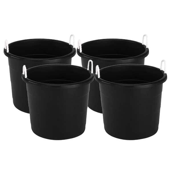 HOMZ 18 Gal. Black Plastic Utility Storage Bucket Tub with Rope