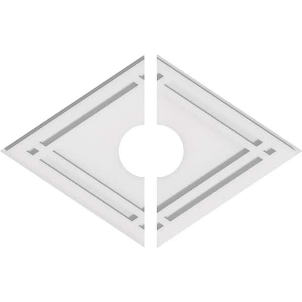 Ekena Millwork 22 in. x 14.62 in. x 1 in. Diamond Architectural Grade PVC Contemporary Ceiling Medallion (2-Piece)