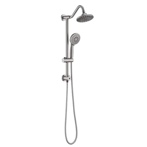 cadeninc 2-Spray Patterns 6 in. Wall Mount Dual Shower Head and Handheld Shower Head in Brushed Nickel