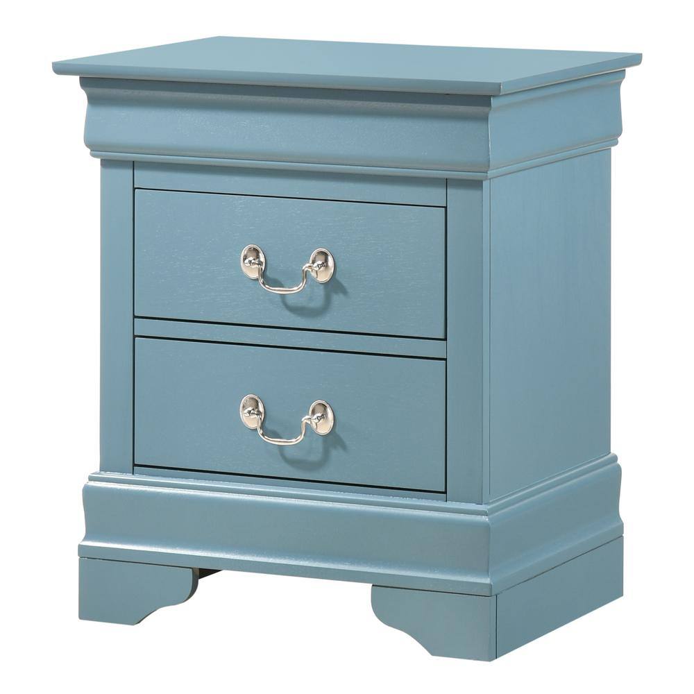 Teal Wood 2-Drawer Nightstand with Silver Hardware