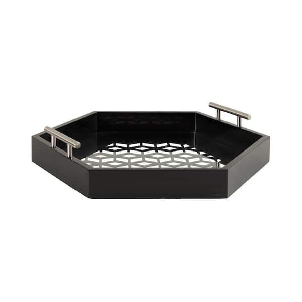 Kate and Laurel Caspen Black Hexagon Wooden 16 in. Decorative Tray