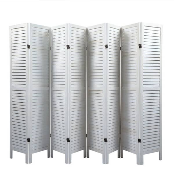 Unbranded Old White Sycamore wood 8 Panel Screen Folding Louvered Room Divider