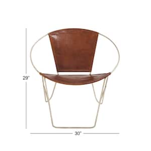 Brown Leather Round Chair with Silver Frame (Set of 2)