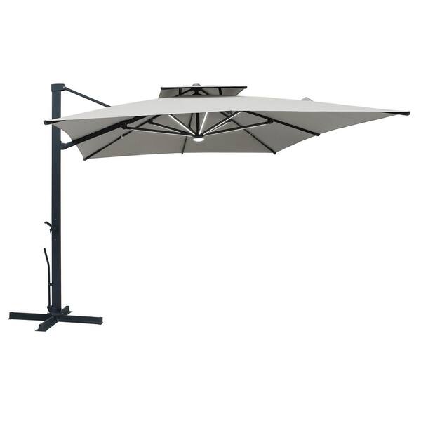 Mondawe 13 ft. x 10 ft. Rectangular Outdoor Aluminum Cantilever Umbrella in Gray with LED Strip