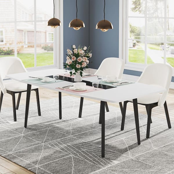 Roesler Modern White Engineered Wood 70.8 in. 4-Legs Dining Table Seats 6