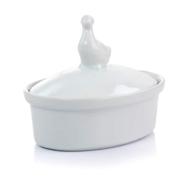 MARTHA STEWART Martha Stewart 5.7 Inch Oval Ceramic Goose Container with Lid in White