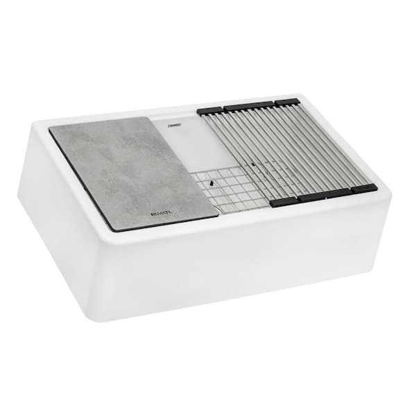 Epicast 33 in. Farmhouse Apron-Front Single Bowl Matte White Granite Composite Workstation Kitchen Sink