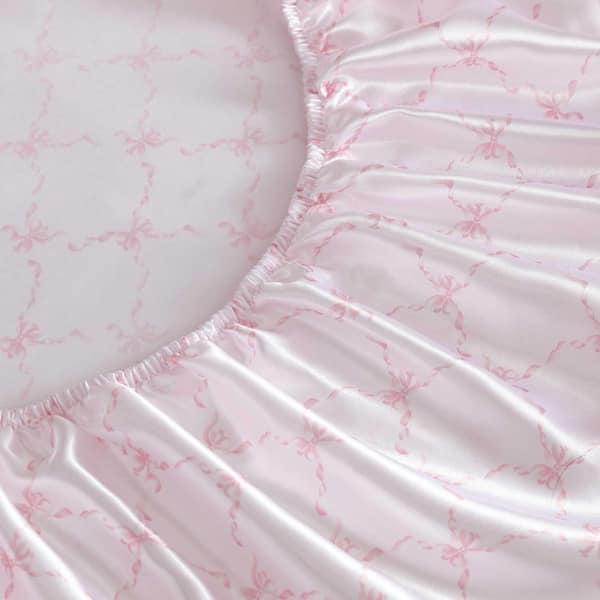 Laura Ashley Bow Ribbon 4-Piece Pink Sateen Cotton Queen