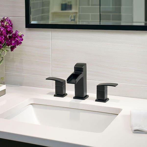 Kenzo 8 in. Widespread Waterfall 2-Handle Bathroom Faucet in Matte Black