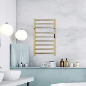 6-Bar Plug-In/Hardwired Wall Mounted Electric Towel Warmer Rack in Brushed Gold Waterproof