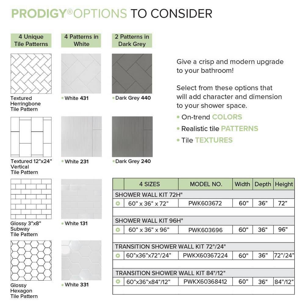 Prodigy 72" High Dark Grey Vertical Tile Shower Wall Kit