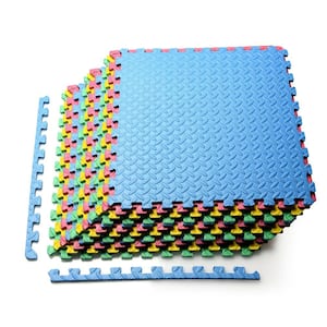 12PCS Multicolor 25 in. X 25 in. Kid's Puzzle Square Exercise Play Mat w/EVA Foam Interlocking Tiles 52 sq.ft. 1-Pack