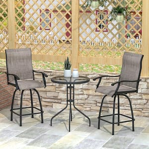 Swivel Metal Frame Outdoor Bar Stools Height Patio Chairs All-Weather Patio Furniture (Set of 2)