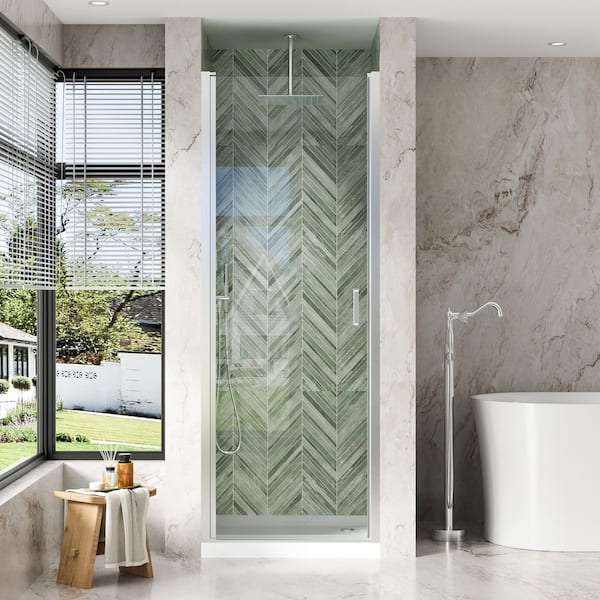 30 in. W x 72 in. H Pivot Semi-Frameless Shower Door in Chrome Finish with Clear Glass