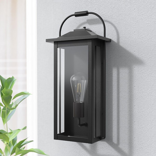 Montpelier 1-Light 18 in. H Black Hardwired Dusk to Dawn Wall Lantern Sconce
