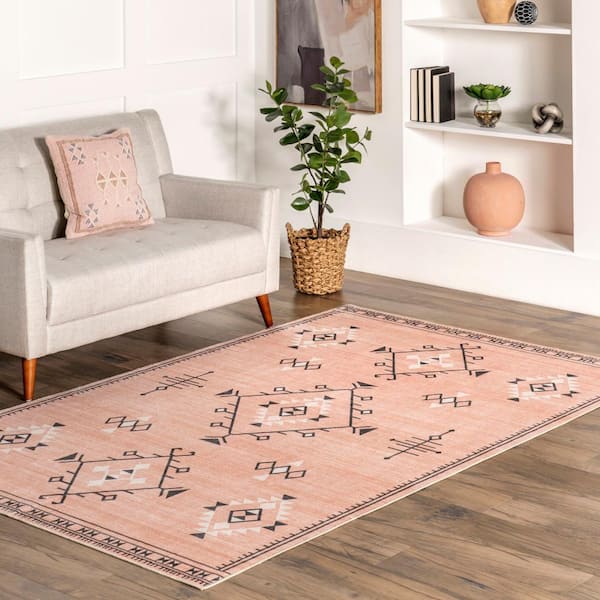 Evalyn Machine Washable Southwestern Motif Pink 5 ft. x 8 ft. Area Rug
