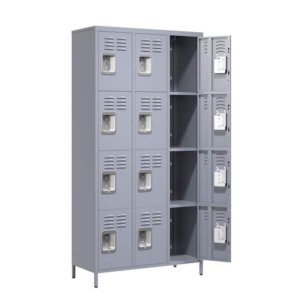 35.4 in. W x 72 in. H x 15.8 in. D Metal Locker Freestanding Cabinet in Gray with Lock for Home Gym Office School Garage