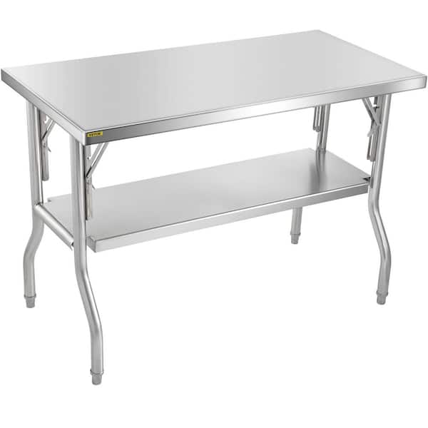 Commercial Worktable Workstation 48 x 24 in. Folding Commercial Prep Table Stainless Steel Kitchen Utility Table,Silver