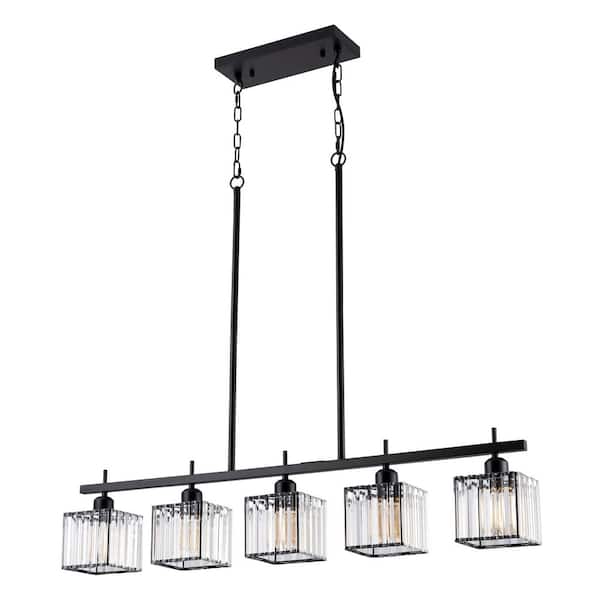 5-Light Black Modern Glam Linear Pendant Lighting with Clear Glass Shades
