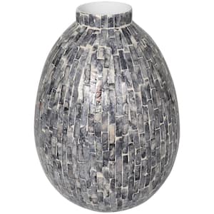 Gray Handmade Mosaic Inspired Mother of Pearl Decorative Vase
