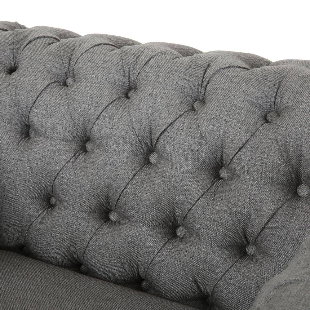 Dark Gray Velvet Chesterfield Accent Chair with Birch Wood Legs