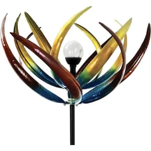 74 in. Multi-Color Tulip Wind Spinner, Yard Decorations, Solar Powered Glass Ball Garden Decoration