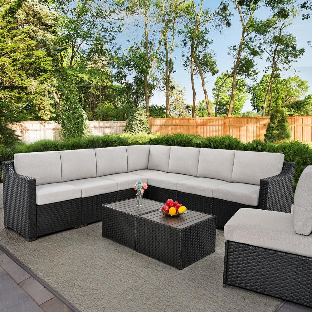 EGEIROSLIFE 10-Piece Wicker Patio Conversation Set with Gray Cushions ...