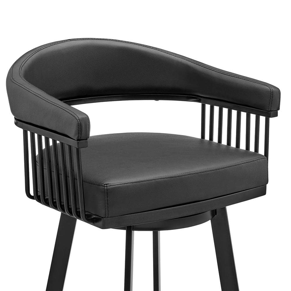 Bronson 34" Black Faux Leather Swivel Bar Stool