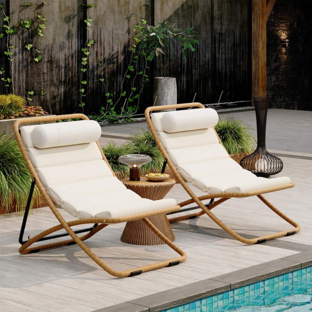 2-Piece Outdoor Folding Chair, Rattan-Wrapped Patio Lounge Chairs with Adjustable Backrest, Thick Cushion for Poolside price history on PriceWatchPro
