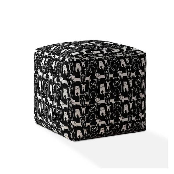 HomeRoots Black Cotton Square Pouf 17 in. x 17 in. x 17 in. Ottoman