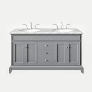 Elite Stamford 60 in. W x 24 in. D x 36 in. H Double Bath Vanity in Gray with White Carrera Marble Top with White Sinks