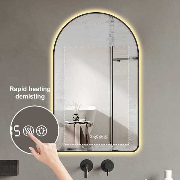 Black 32 in. W x 60 in. H Arch Aluminum Frame LED Bathroom Mirror with Anti-Fog Backlight for Bathroom